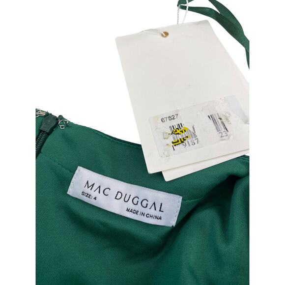 Mac Duggal 67527 Plunge Neck Emerald Satin A-Line Gown 4 - Picture 4 of 7